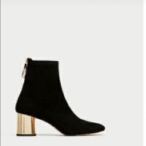 Zara Gold Heel Back Zipper Bootie